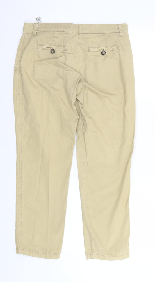 Marks and Spencer Womens Green Cotton Trousers Size 12 L26 in Regular
