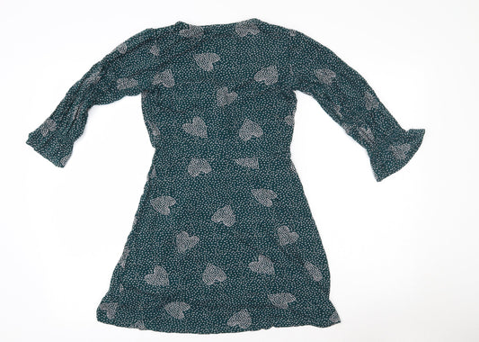 Lola Skye Womens Green Viscose Fit & Flare Size 8 V-Neck Pullover - Hearts