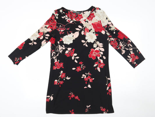 Bonmarché Womens Black Floral Polyester Mini Size 14 Round Neck Pullover - Pink Floral