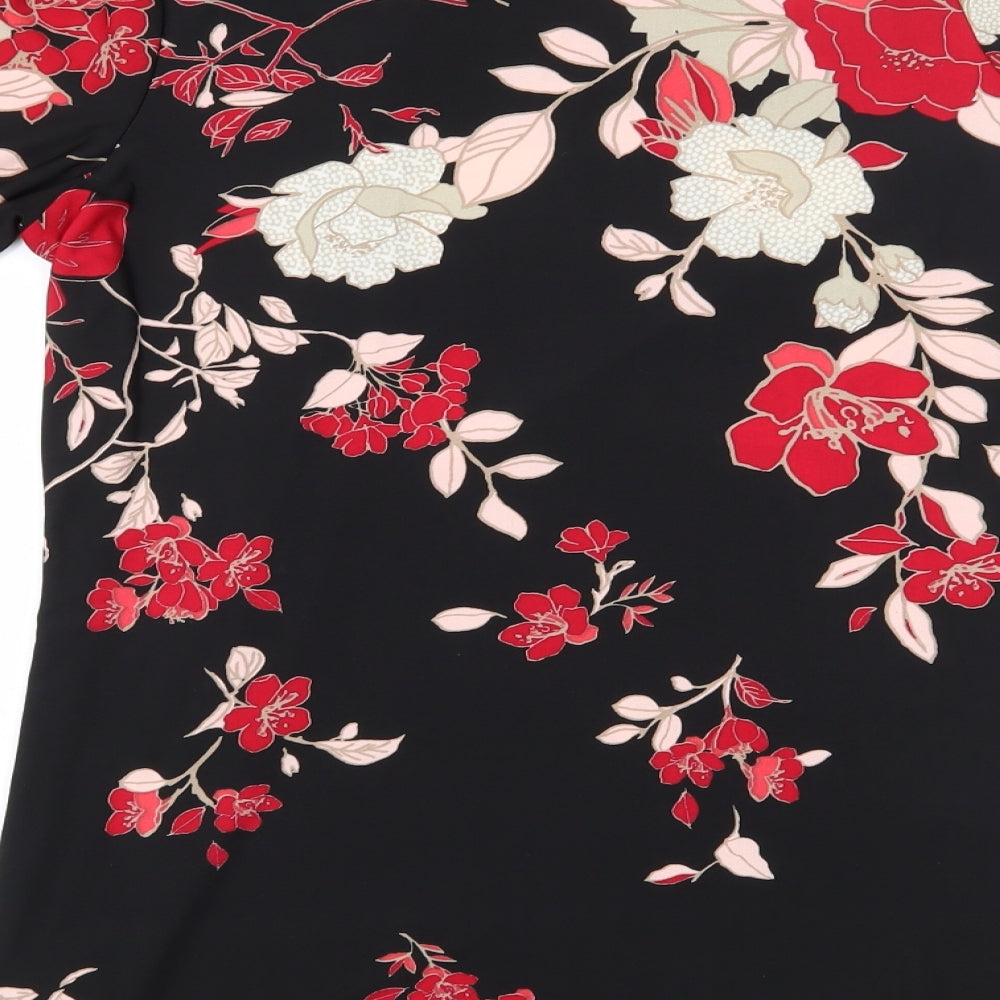 Bonmarché Womens Black Floral Polyester Mini Size 14 Round Neck Pullover - Pink Floral