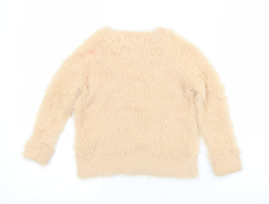 H&M Girls Orange Crew Neck Polyamide Pullover Jumper Size 5-6 Years