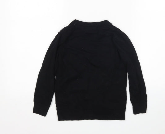 Debenhams Girls Black V-Neck Cotton Cardigan Jumper Size 5-6 Years