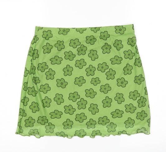 Shein Girls Green Floral Polyester Mini Skirt Size L Regular