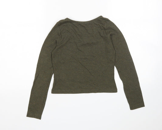 Evie Girls Green Scoop Neck Cotton Pullover Jumper Size 9-10 Years