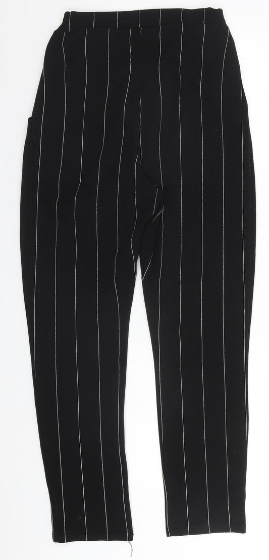 Cameo Womens Black Striped Polyester Trousers Size 8 L27 in Regular