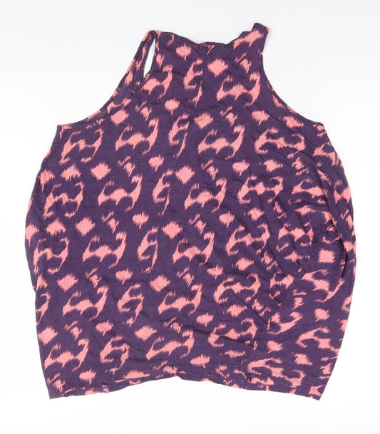 Topshop Womens Blue Geometric Cotton Basic Tank Size 10 Round Neck