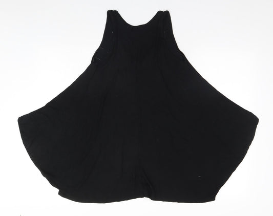 Ribbon Womens Black Viscose Basic Blouse Size 8 Round Neck