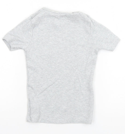 F&F Boys Grey Cotton Basic T-Shirt Size 7 Years Round Neck