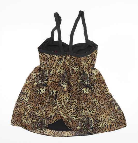 Oh My Love Womens Brown Animal Print Polyester A-Line Size M Halter
