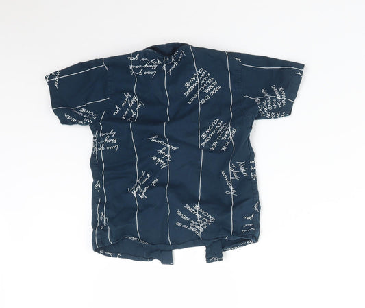 MAGNOX Boys Blue Striped Cotton Basic Button-Up Size 4 Years Collared - TEXT/SCRIPT