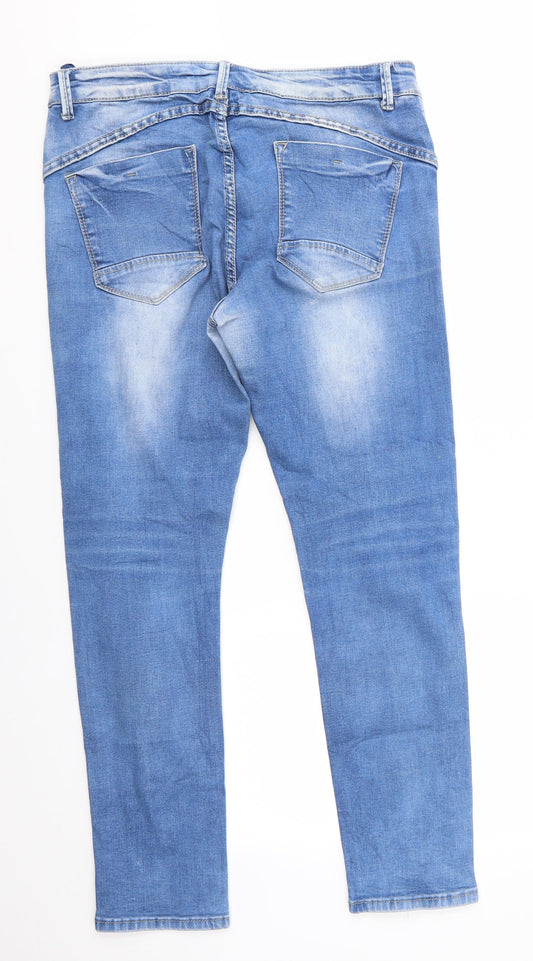 Iteno Jeans Womens Blue Cotton Straight Jeans Size 4 L27.5 in Regular - Diagonal Seam Detail Individual style buttons