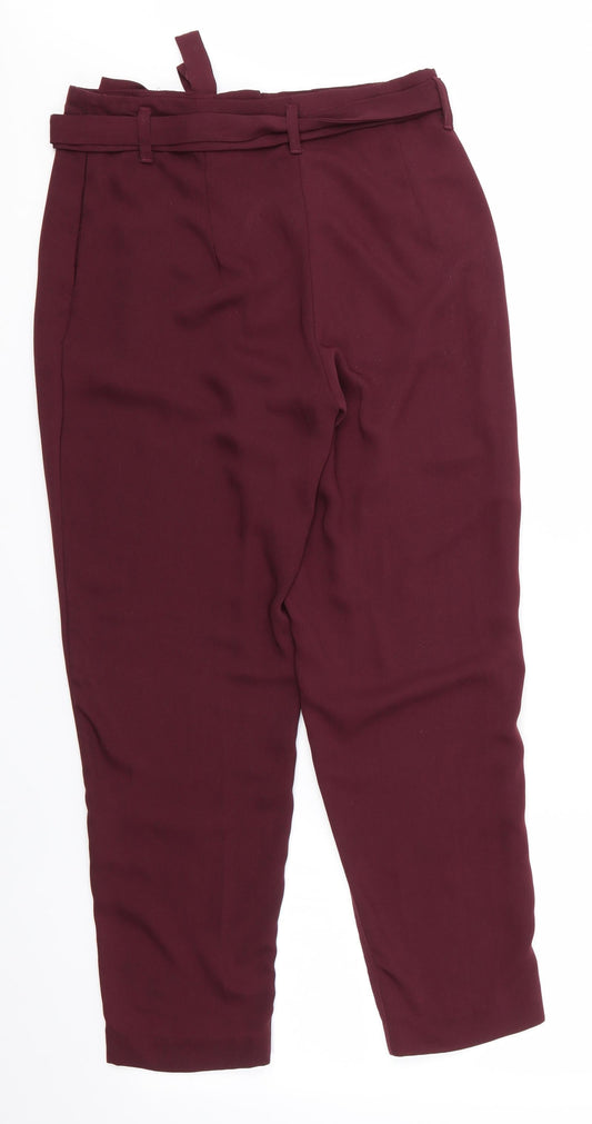 H&M Womens Brown Polyester Cropped Trousers Size 8 L25 in Regular - Silky texture