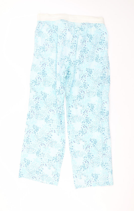 Avenue Womens Blue Floral Cotton Trousers Size 12 L25 in Regular
