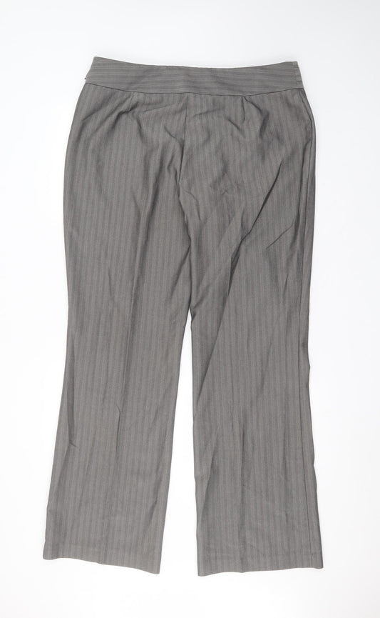 Marks and Spencer Womens Grey Striped Polyester Trousers Size 18 L32 in Regular