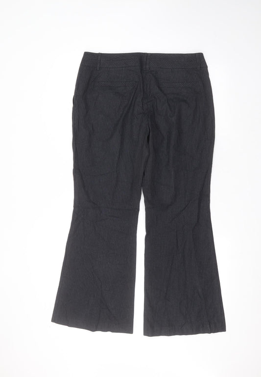 Marks and Spencer Womens Black Striped Polyester Trousers Size 12 L28 in Regular