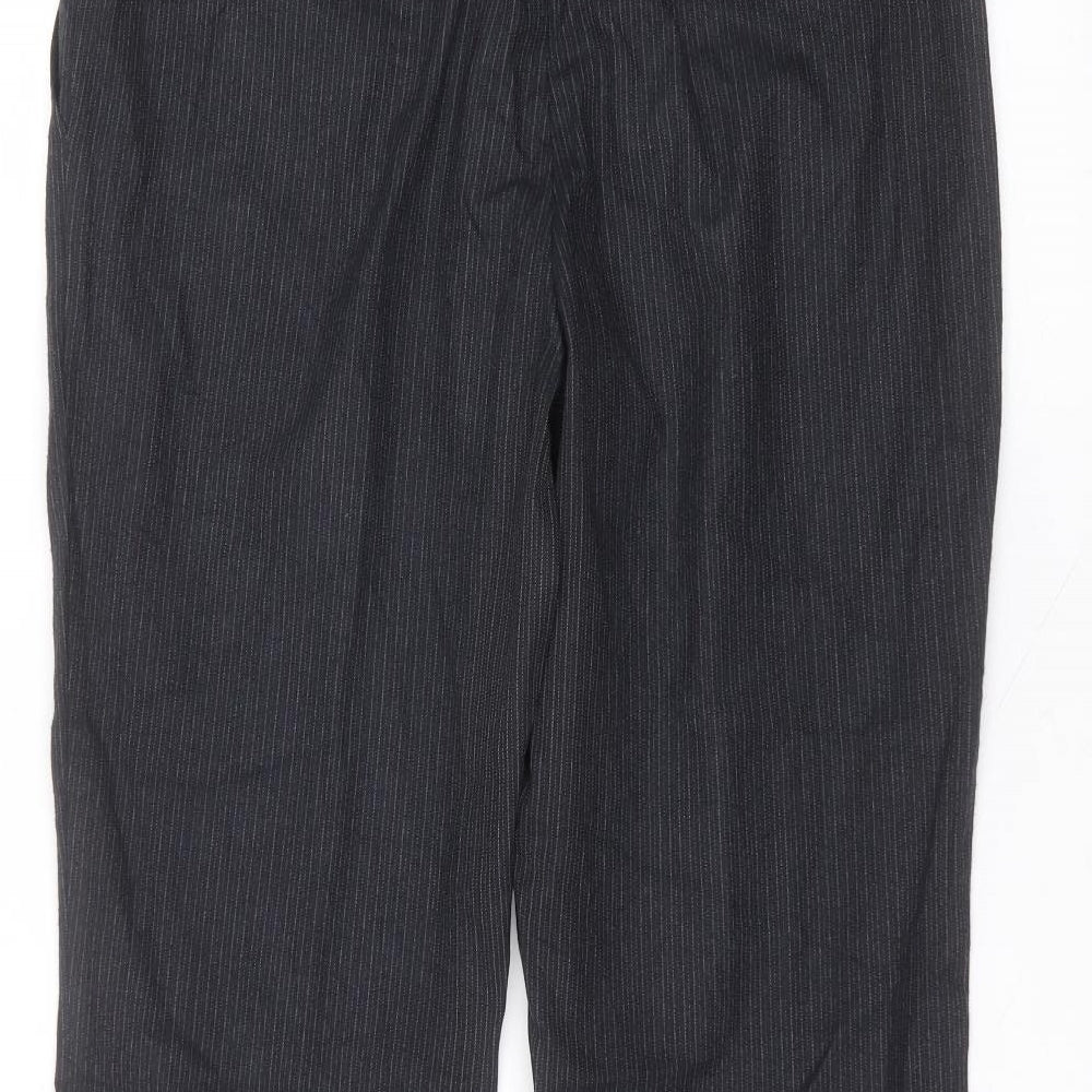 Marks and Spencer Womens Black Striped Polyester Trousers Size 12 L28 in Regular