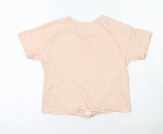 H&M Girls Beige 100% Cotton Basic T-Shirt Size 10-11 Years Round Neck Pullover - Tie Detail