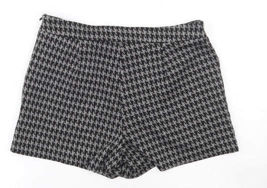 Papaya Womens Black Check Polyester Hot Pants Shorts Size 8 Regular Zip
