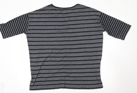 Marks and Spencer Womens Grey Round Neck Striped Polyester Pullover Jumper Size 18