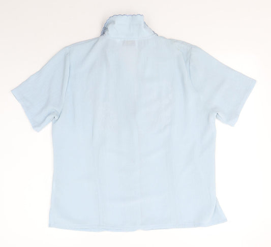 Anne Smith Womens Blue Polyester Basic Button-Up Size 14 Collared