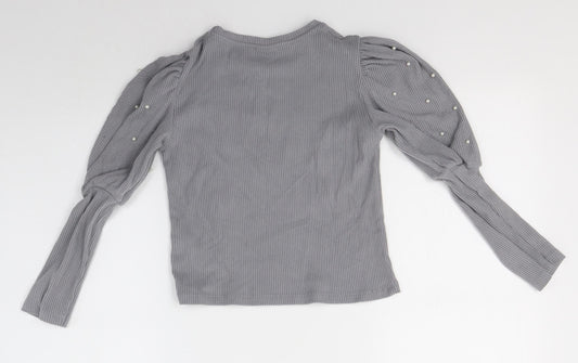 H&M Girls Grey Round Neck Cotton Pullover Jumper Size 7 Years