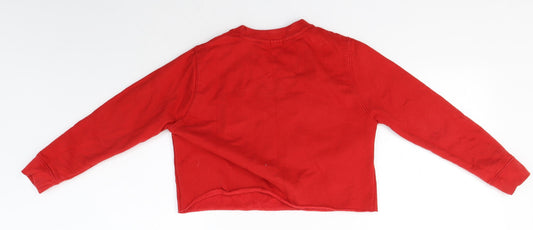 River Island Girls Red Round Neck Cotton Pullover Jumper Size 7-8 Years
