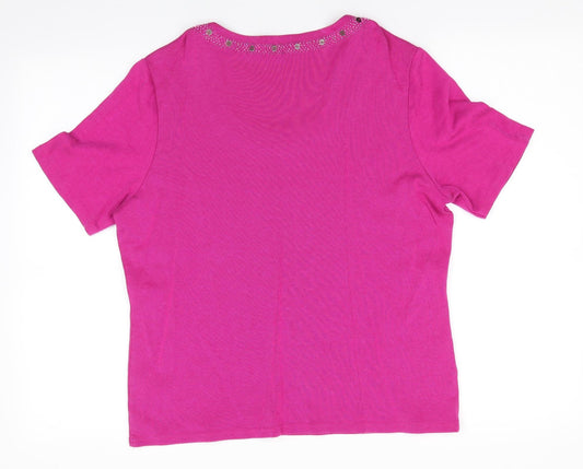 CC Womens Pink Cotton Tunic T-Shirt Size XL Round Neck - Detailed neckline