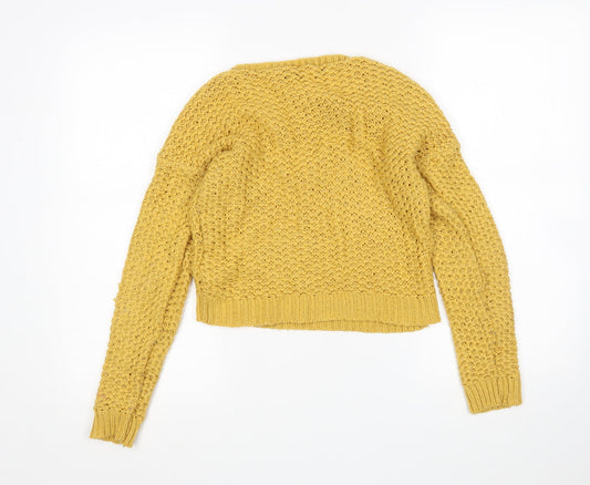 New Look Womens Yellow Round Neck Nylon Pullover Jumper Size 6