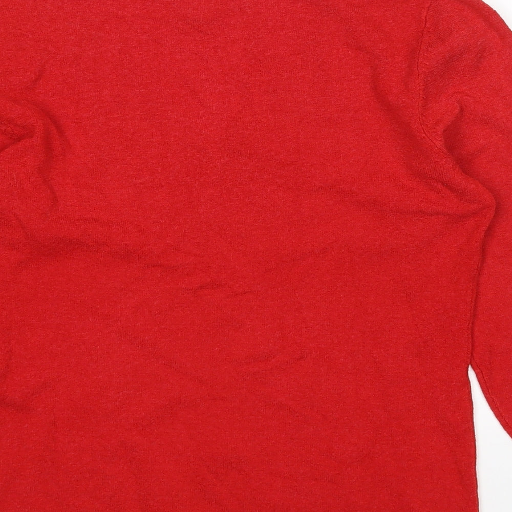H&M Womens Red V-Neck Acrylic Pullover Jumper Size M