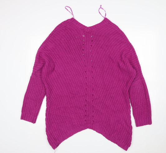 South Womens Purple V-Neck Acrylic Pullover Jumper Size 12