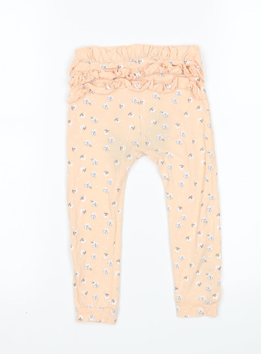 George Girls Pink Floral Cotton Sweatpants Trousers Size 2-3 Years Regular