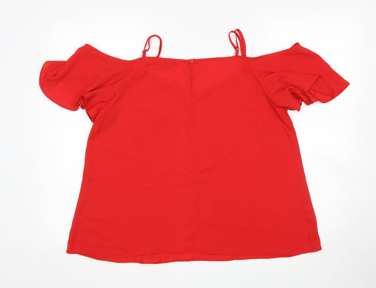 Peacocks Womens Red Basic Blouse Size 16 V-Neck