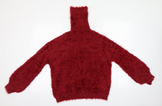 QED London Womens Red Roll Neck Nylon Pullover Jumper Size M