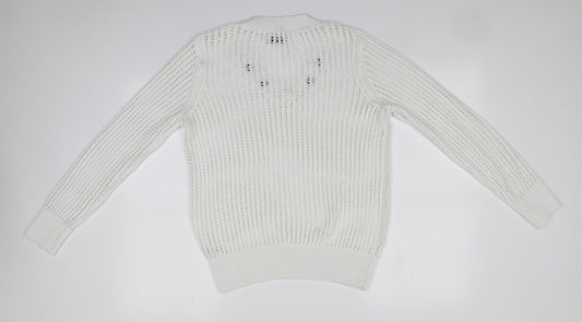 Papaya Womens White V-Neck Polyester Pullover Jumper Size M