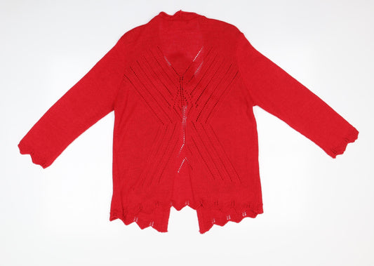 Preworn Womens Red Round Neck Acrylic Cardigan Jumper Size M