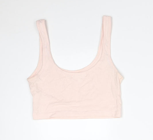 Missguided Womens Pink Cotton Cropped T-Shirt Size 8 Round Neck - MISSGUIDED