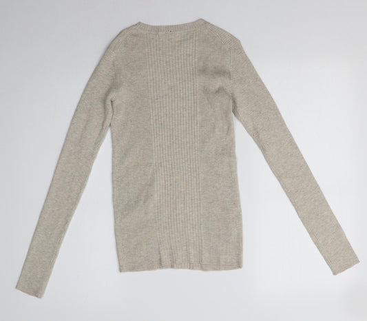 H&M Womens Beige High Neck Acrylic Cardigan Jumper Size XS