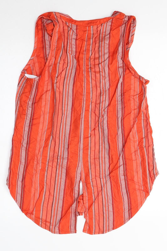 Sanctuary Womens Orange Striped Viscose Basic Blouse Size S V-Neck