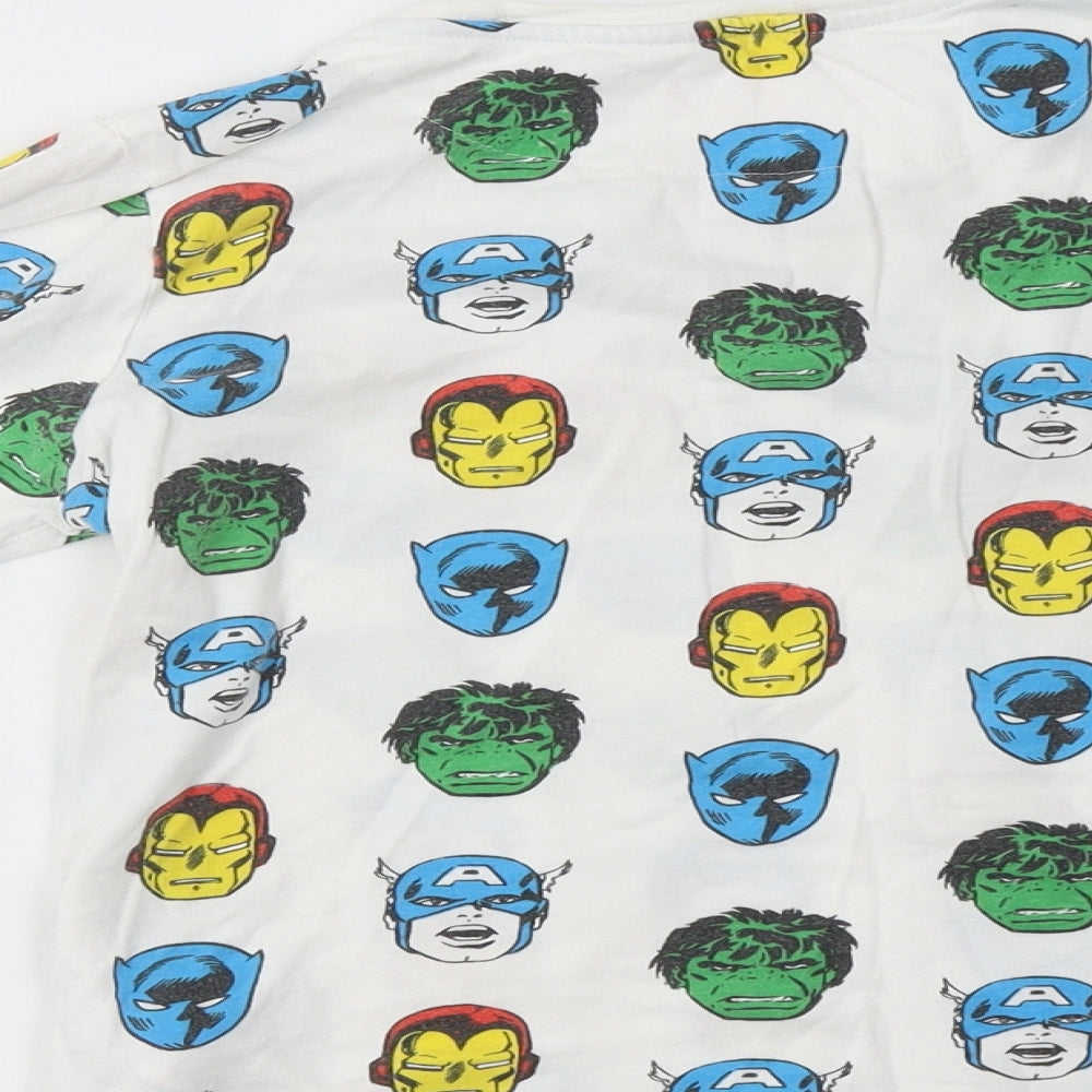 M&S Boys White Geometric Cotton Pyjama Top Size 9-10 Years - Marvel
