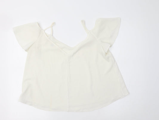 River Islamd Womens Ivory Polyester Basic Blouse Size 12 V-Neck