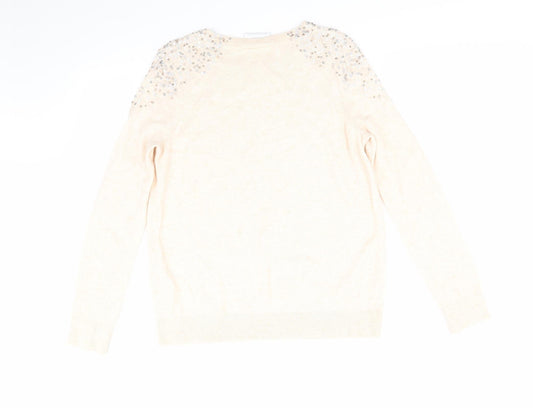 Wallis Womens Orange Round Neck Viscose Pullover Jumper Size S - Pale Peach Detailed shoulders