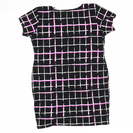 Select Womens Black Check Polyester Bodycon Size 14 Round Neck - Florescent Pink Black White