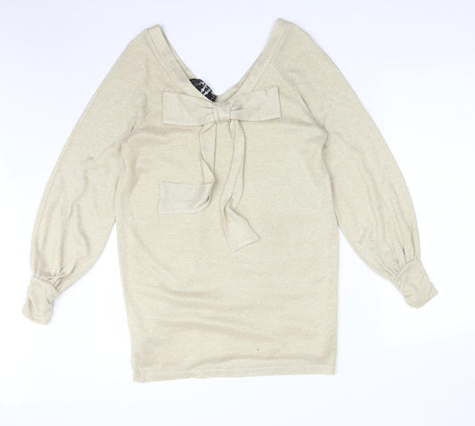 TWEVE BY TWEVE Womens Gold Polyester Basic T-Shirt Size S V-Neck