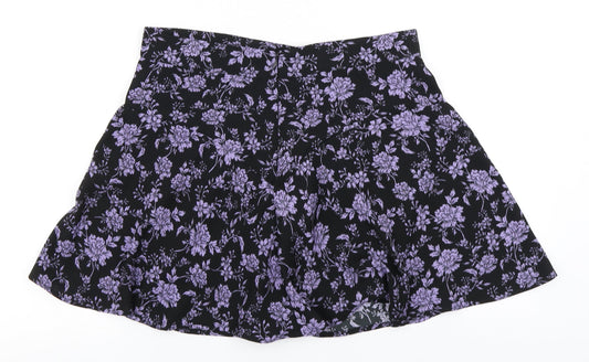 Preworn Womens Black Floral A-Line Skirt