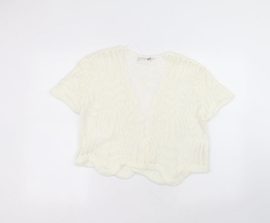 elite Womens White V-Neck Acrylic Cardigan Jumper Size M