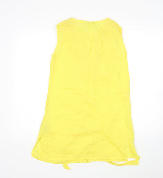 Zara Womens Yellow Cotton Basic Blouse Size L V-Neck