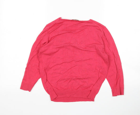 M&S Womens Pink V-Neck Viscose Pullover Jumper Size 12