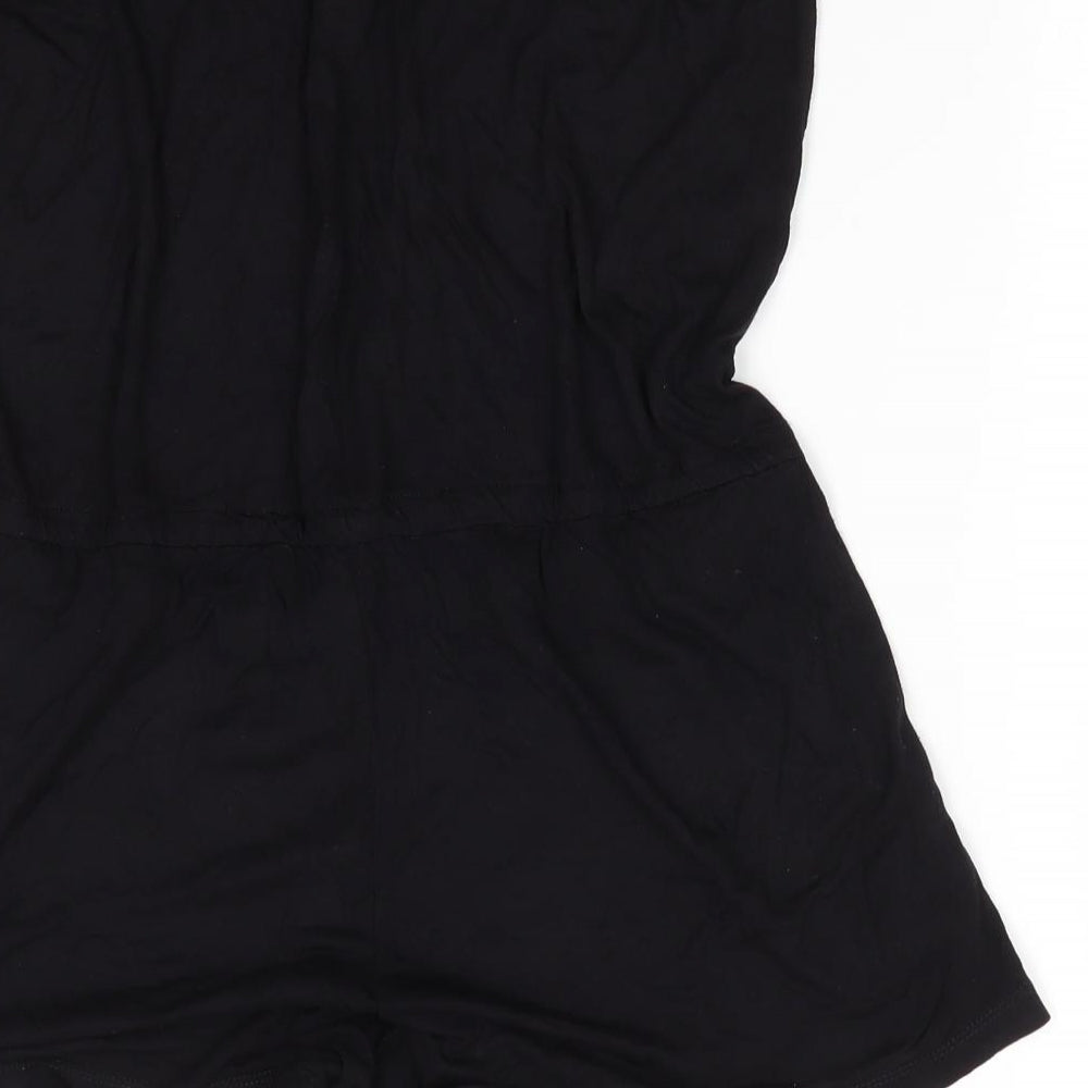 Resort Womens Black Viscose Playsuit One-Piece Size 12 - Shorts Playsuit Drawstring waist