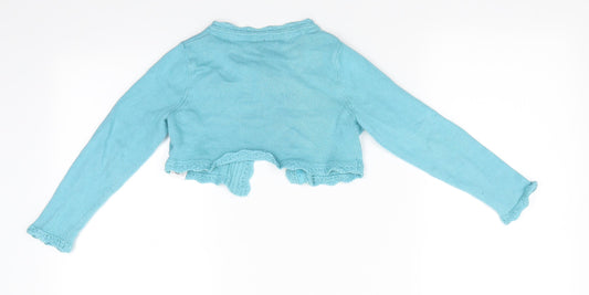 MW Butterfly Girl Girls Blue Round Neck Floral Cotton Cardigan Jumper Size 5-6 Years - Faux Flower - Turquoise
