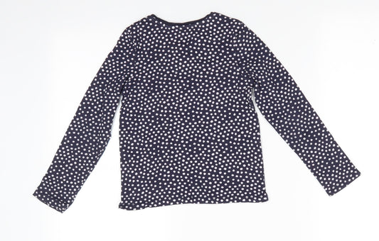 TU Girls Blue Polka Dot Cotton Tunic Casual Size 7 Years Round Neck - White Polka Dots
